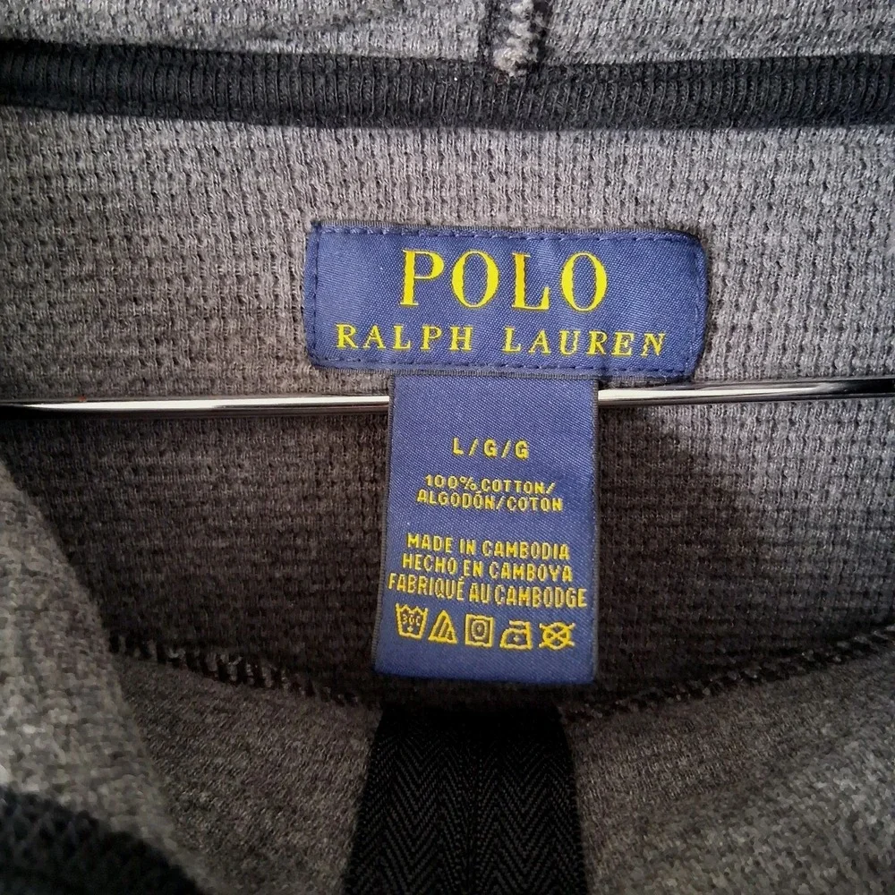 Polo Ralph Lauren Camo 1/4 Zip Hoodie Men's Large Black Blue Pullover